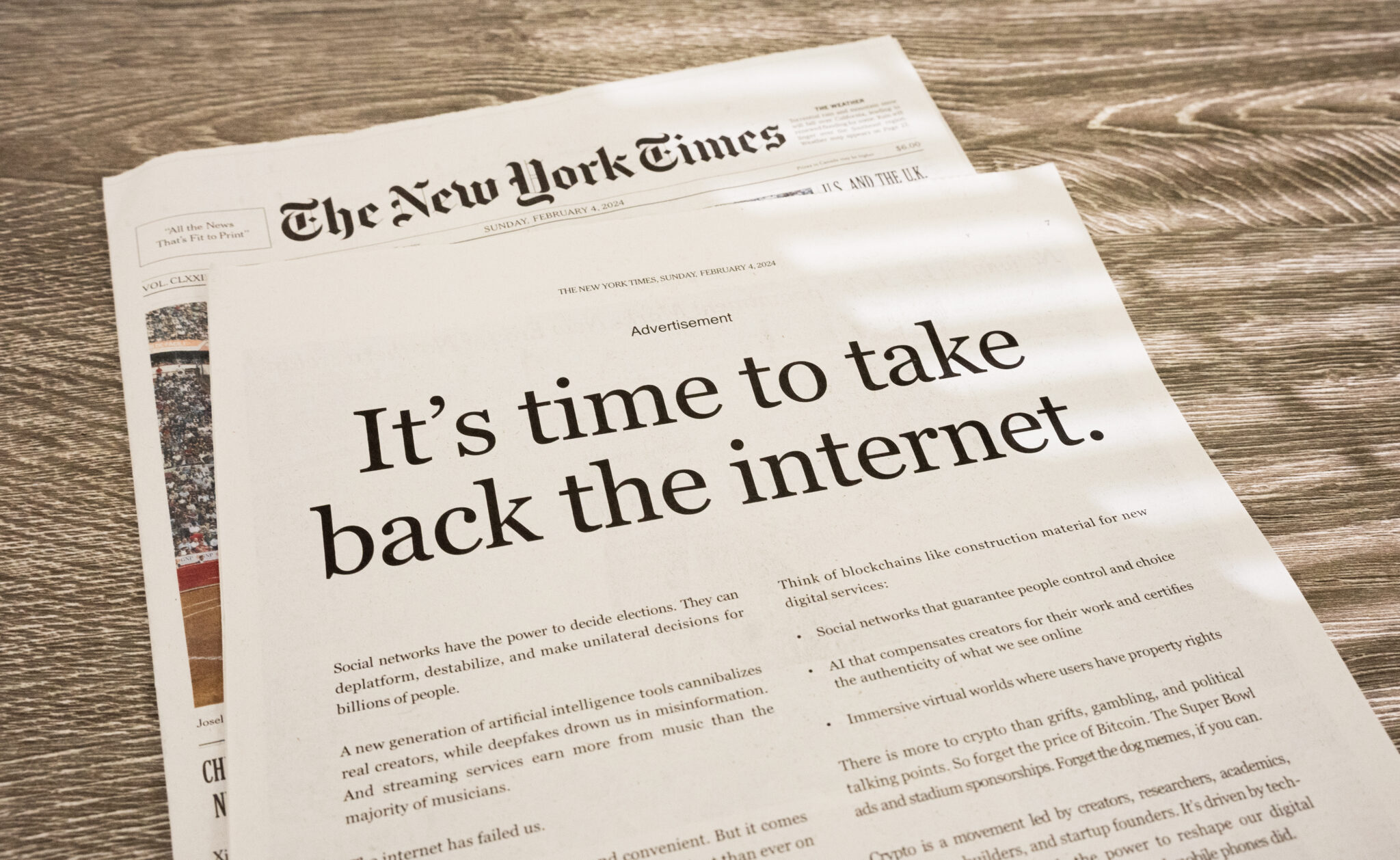 It's Time to Take Back the Internet — New York Times full-page ad